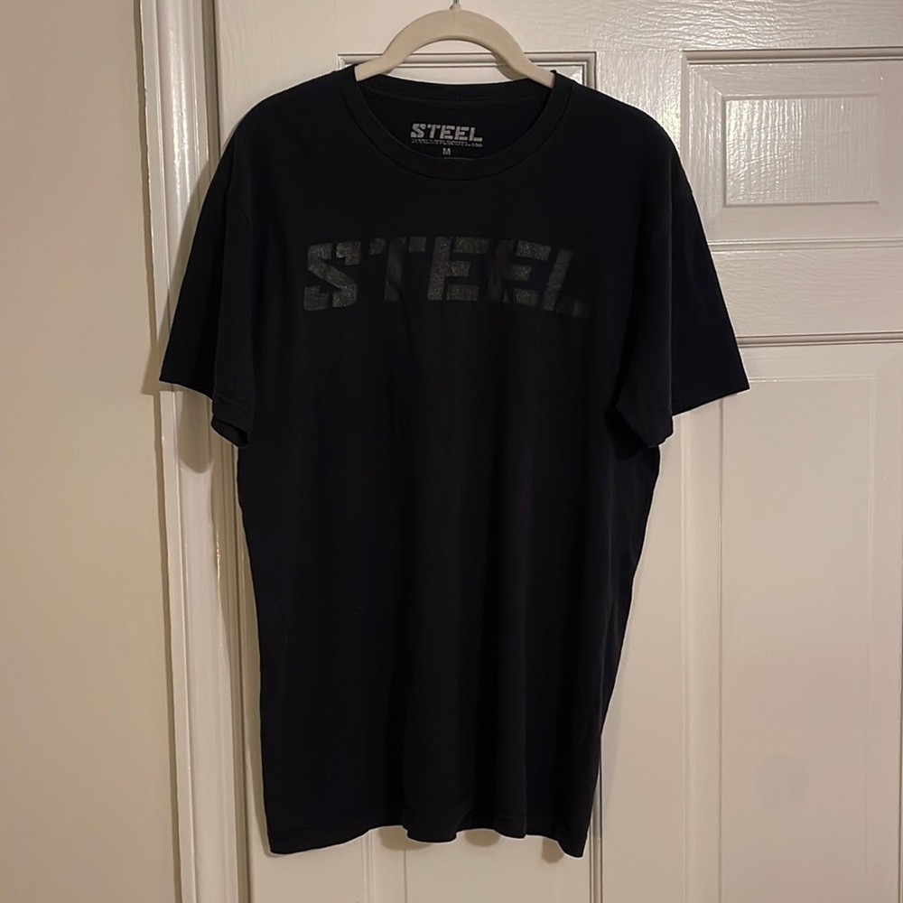 black “steel” workout tee shirt